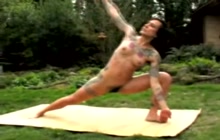 Sexy hairy tattooed girl does yoga